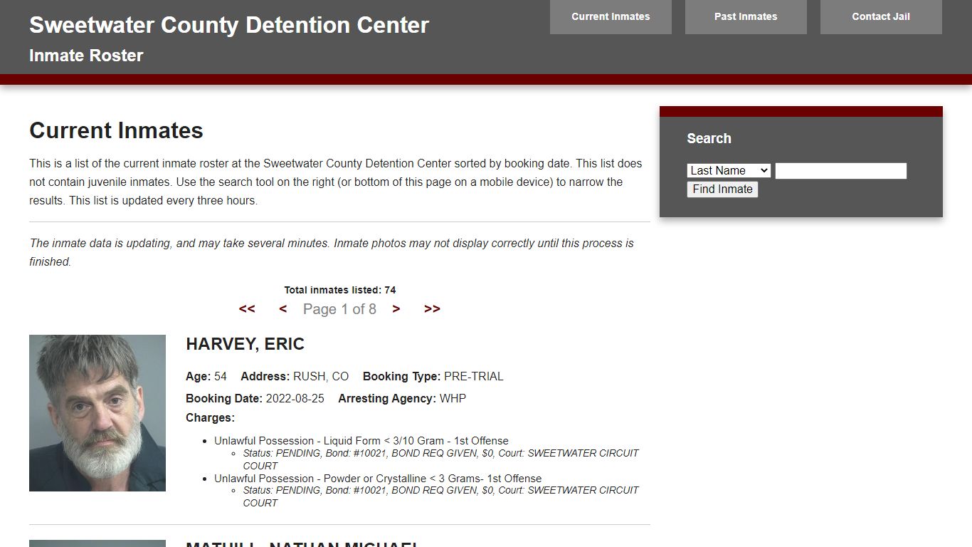 Jail Roster - Sweetwater Combined Communications Joint Powers Board